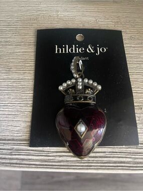 hildie & jo Burgundy Red Heart Crown Pendant